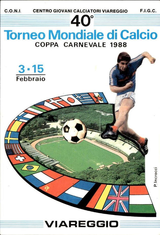 Cartolina 40� Mondiale di Calcio Coppa Carnevale 1988 Viareggio Milan autografi