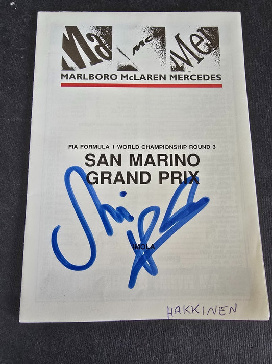 Autografo autograph original Mika Hakkinen su programma originale '95 pieghevole