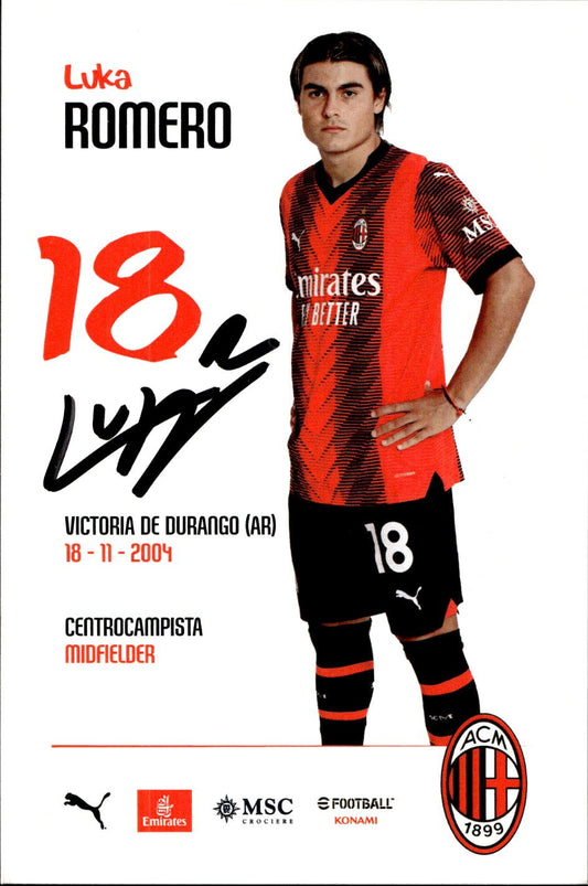 cartolina postcard Calcio Milan con Autografo Luka Romero