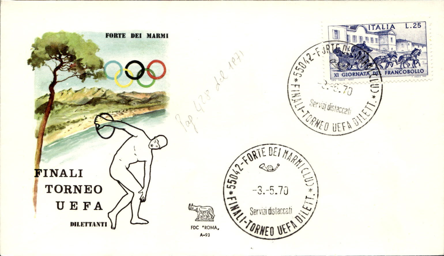 busta primo giorno Finali Uefa Forte dei Marmi 1970