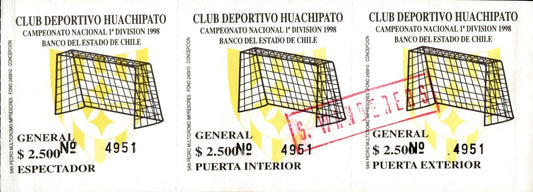 biglietto stadio CAMPEONATO NACIONAL 1 DIVISION 1998 DE CHILE N 4951