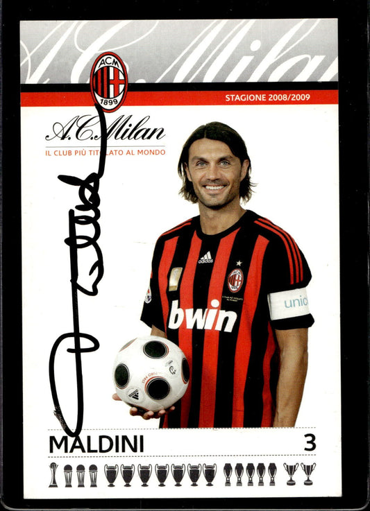 cartolina postcard Calcio Milan con Autografo 2008/09 Paolo Maldini