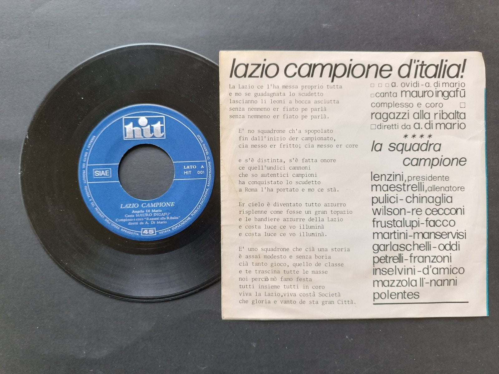 Vinile 45 giri LAZIO CAMPIONE D'ITALIA 1974