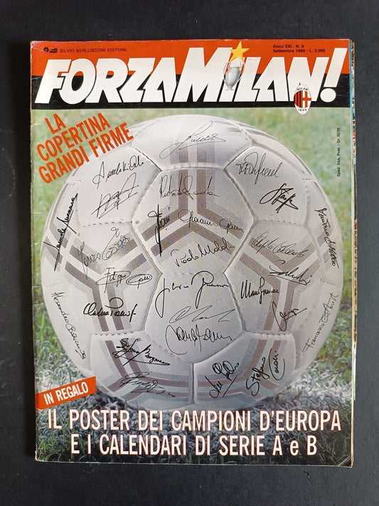 rivista FORZA MILAN - anno 1989 - n 9 - Copertina Grandi Firme (senza poster)