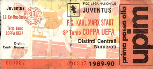 Biglietto stadio Juventus-F.C Karl Marx Stadt Coppa Uefa 1989-90 n 000337