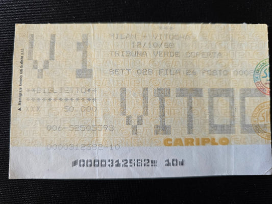 Biglietto Ticket Milan 5-2 VITOCHA SOFIA  1988/89   coppa campioni