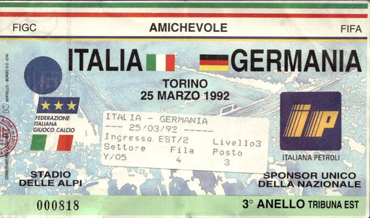 Biglietto stadio Italia-Germania Torino Stadio delle Alpi 25/03/1992