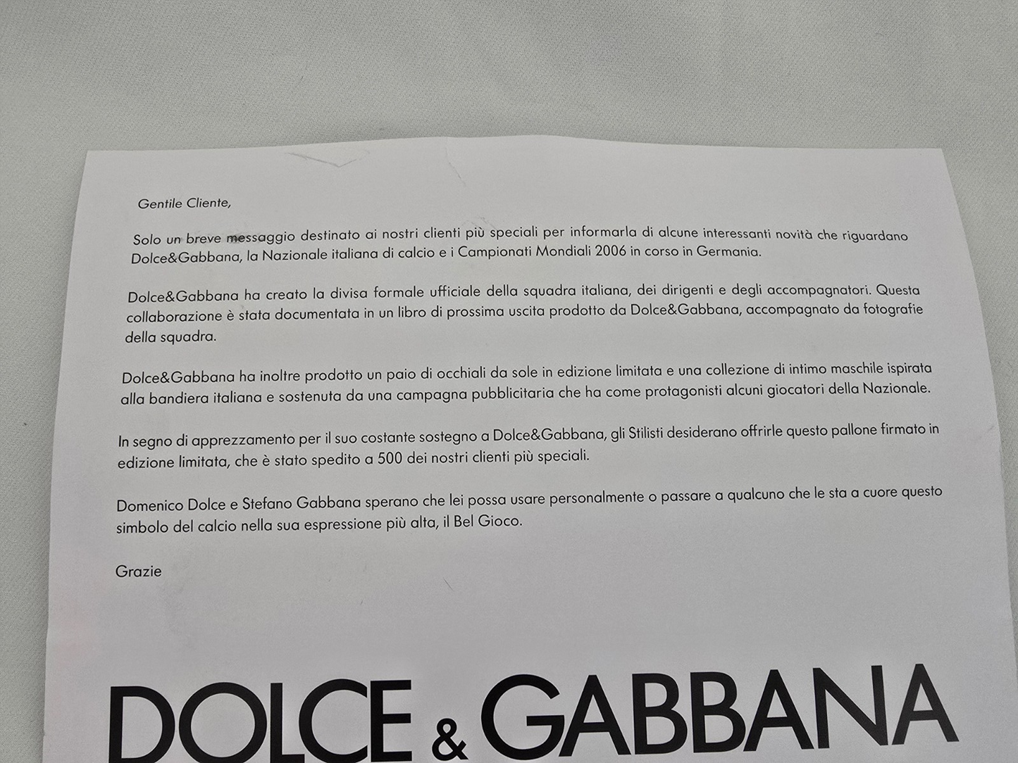 Dolce & Gabbana Libro "CALCIO" 2003 Del Piero e altri pallone in cuoio numerato