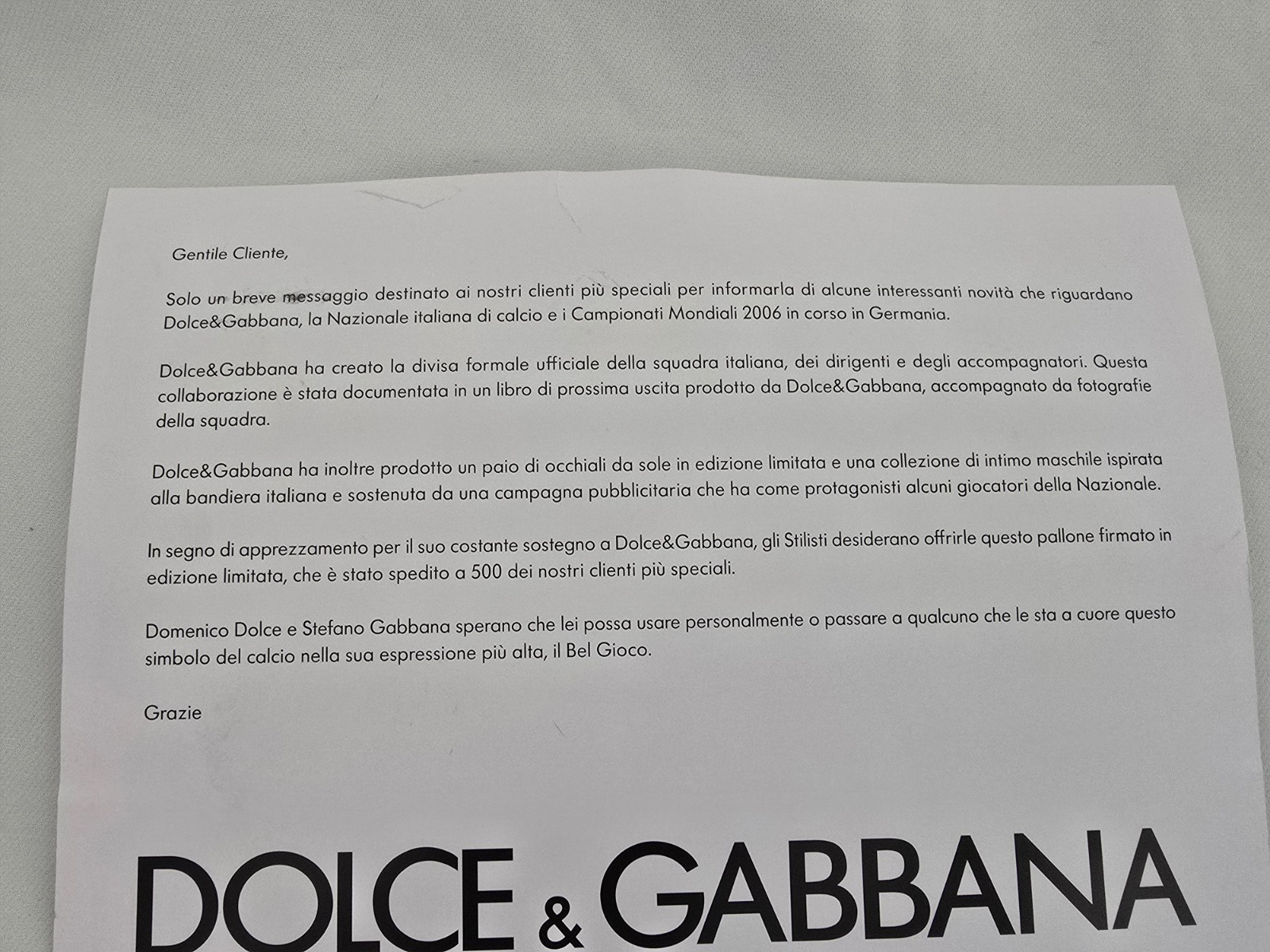Dolce & Gabbana Libro "CALCIO" 2003 Del Piero e altri pallone in cuoio numerato