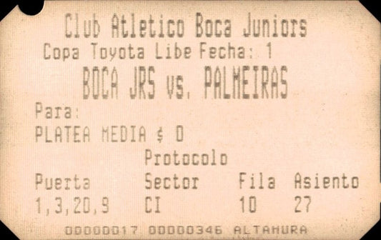 biglietto stadio BOCA JRS VS PALMEIRAS N 346
