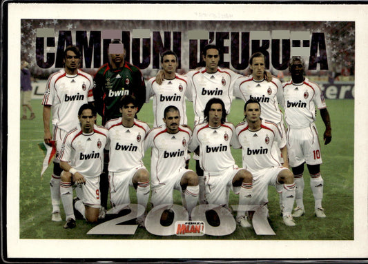 cartolina postcard Calcio Forza Milan 2007 Campioni d'Europa Maglia Bianca
