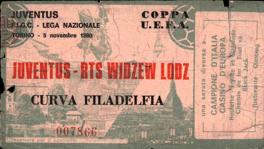 biglietto Ticket Stadio Juventus Rts Widzew Lodz 05/11/1980
