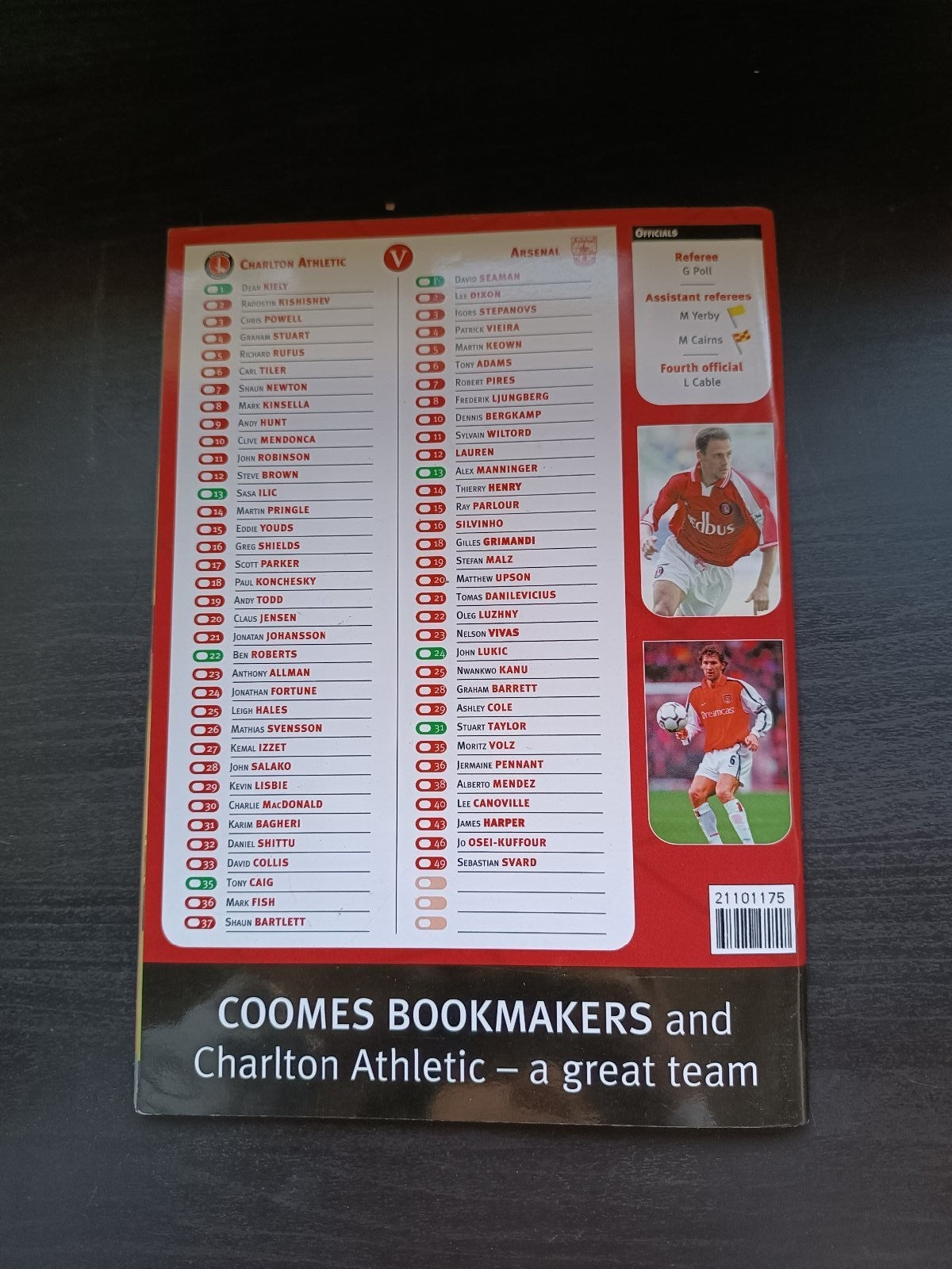 programma calcio Charlton Athetlic V Arsenal 1st 2001