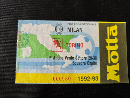 Biglietto Ticket Milan Torino campionato serie A 1992/93  settore ospiti