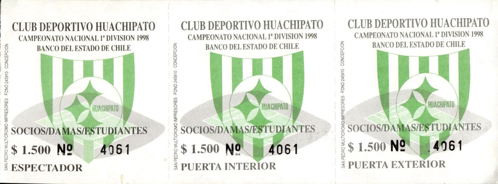 biglietto stadio CAMPEONATO NACIONAL 1 DIVISION 1998 DE CHILE