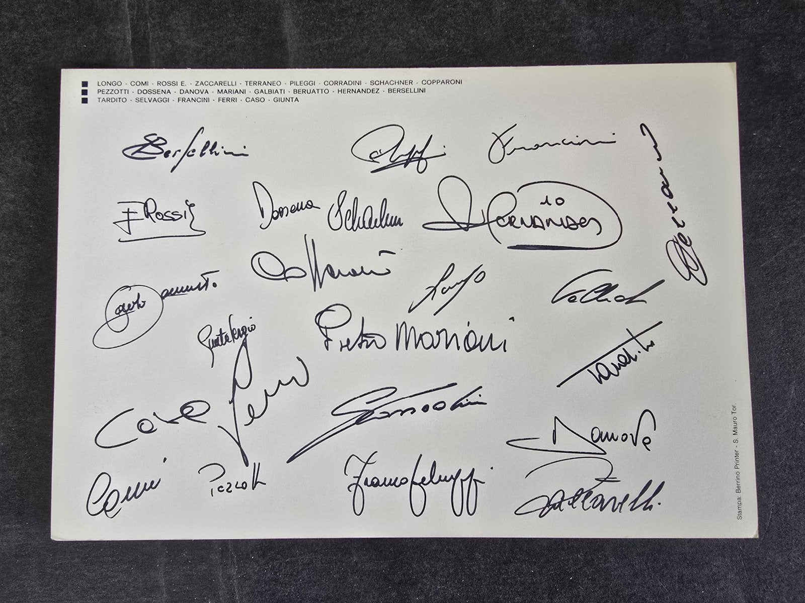 Cartolina Autografi stampati Torino Calcio 1983/84 ufficiale Tiko Ariostea
