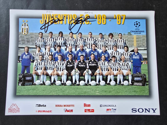 Autografo autograph originale Cartolina Ufficiale Juventus BOKSIC E BOBO VIERI