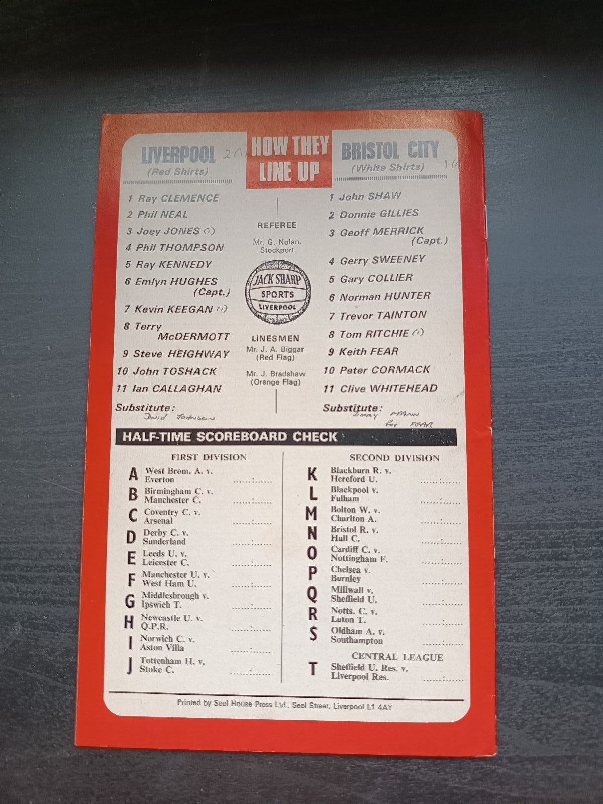 programma calcio  Liverpool V Bristol City 27th 1976