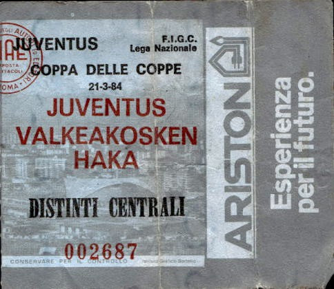 Biglietto stadio Juventus-Valkeakosken Haka 21/03/84 Coppa delle coppe n 002687