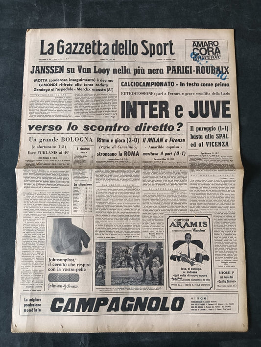 Quotidiano LA GAZZETTA DELLO SPORT n 83 10/04/1967 Van Looy