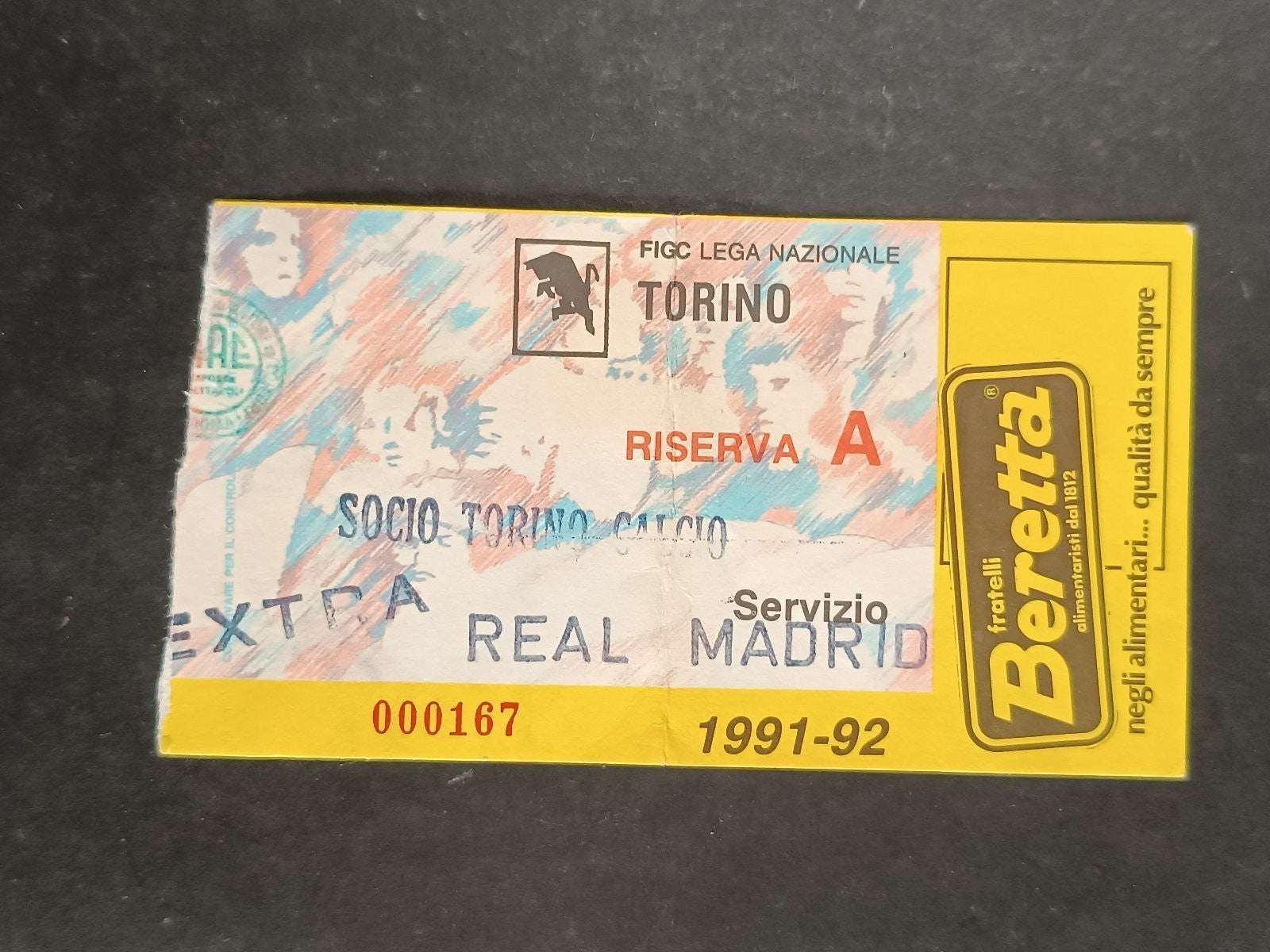 biglietto TORINO-REAL MADRID 1991-92 - 000167