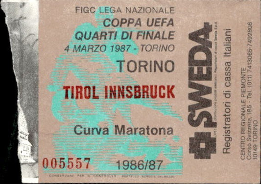 Biglietto stadio Torino-Triol Innsbruck Coppa Uefa 04/03/1987 Torino n 005557