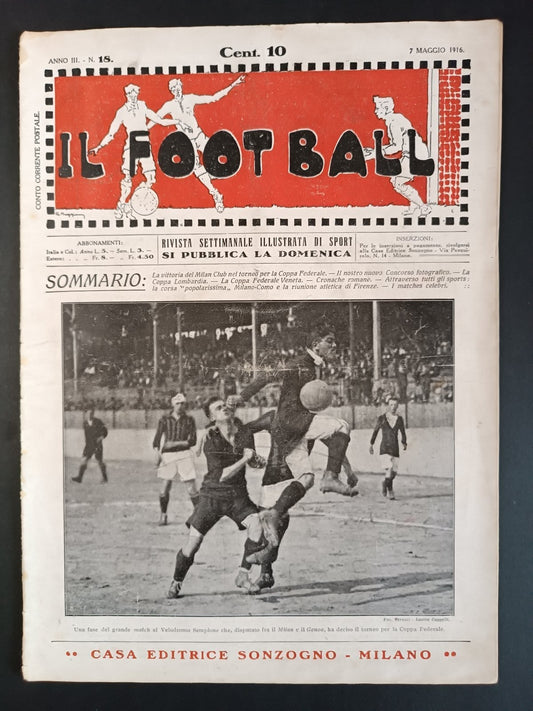 rivista IL FOOTBALL numero 18 - anno 1916 - Milan Genoa Coppa Federale