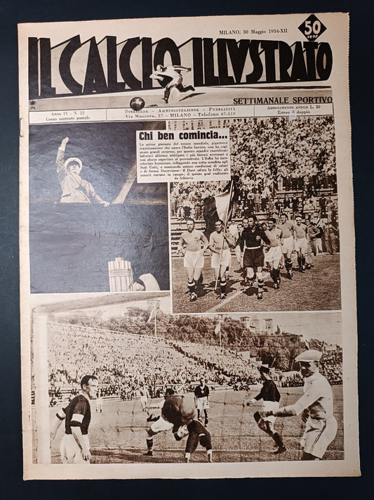 Rivista IL CALCIO ILLUSTRATO numero 22 anno 1934 Mondiali Italia