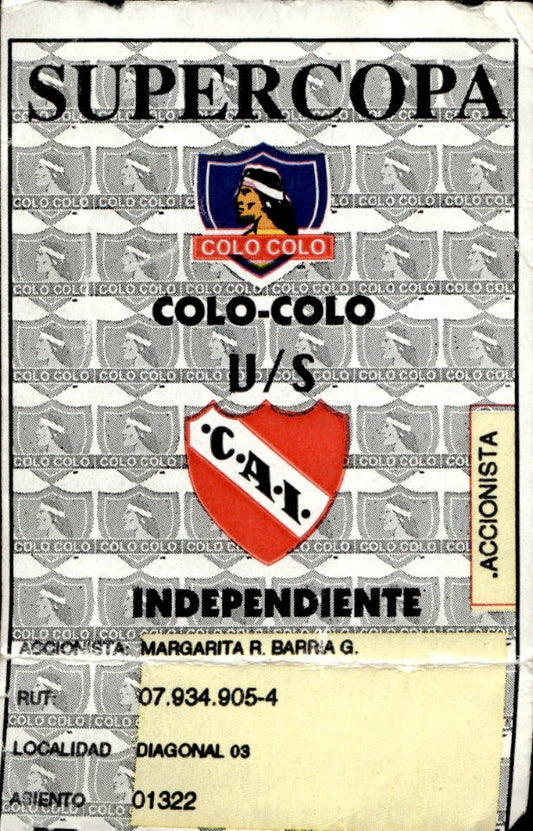 biglietto stadio COLO COLO V/S INDEPENDIENTE
