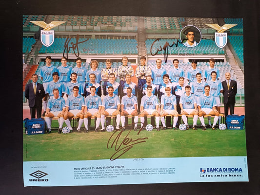 Cartoncino LAZIO 1994-95 con autografo Boksic, Casiraghi, Nesta