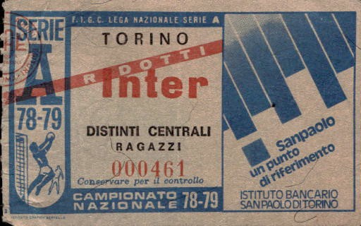 Biglietto stadio Torino-Inter Campionato Nazionale 78-79