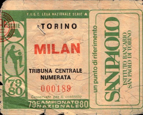 Biglietto stadio Torino-Milan Campionato Nazionale 79-80 n 000189