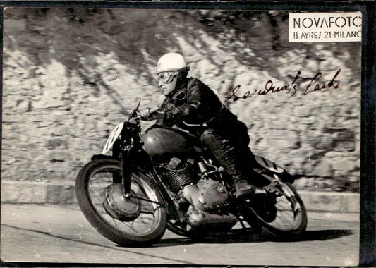 Cartolina motociclista con autografo anteguerra