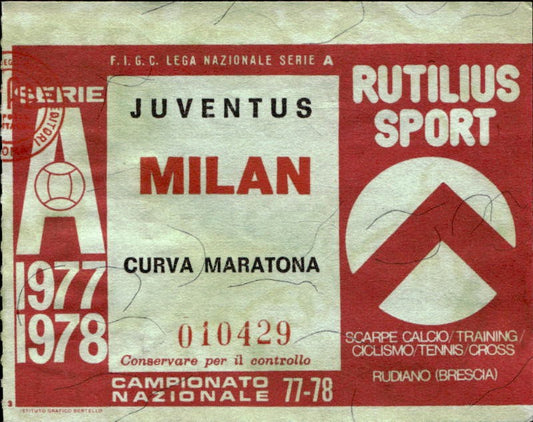 Biglietto stadio JUVENTUS MILAN Campionato Nazionale 77/78