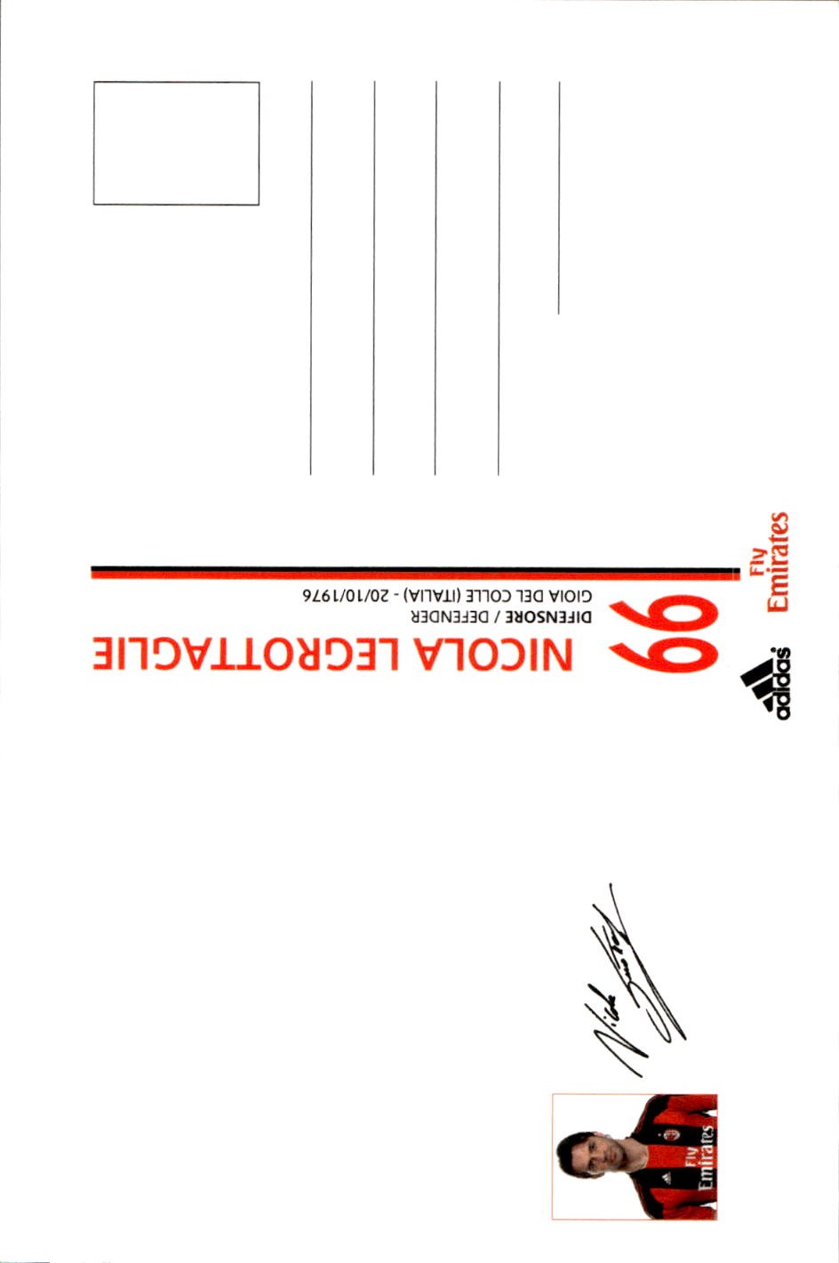 cartolina postcard Calcio  Milan 2010/11 - #66 Legrottaglie