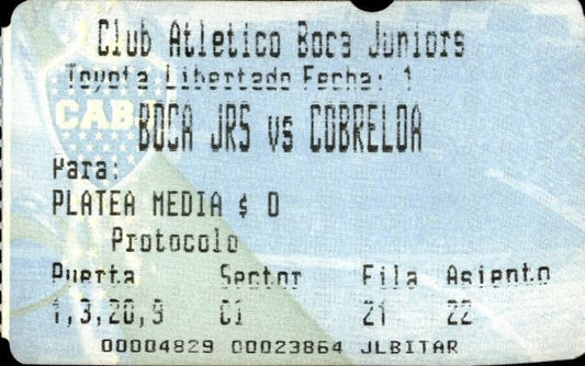 biglietto stadio Boca Junior vs Cobreloa