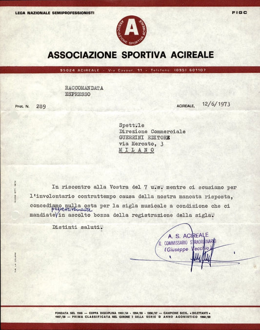carta intestata societ� sportiva Acireale 1973