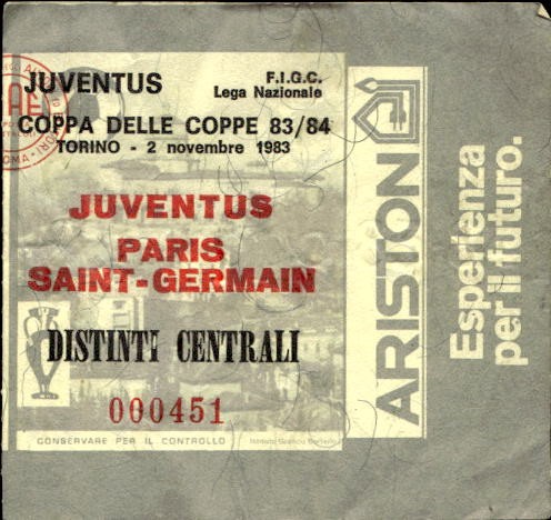 Biglietto stadio Juventus-Paris Saint Germain 83/84 Coppa delle coppe n 000451