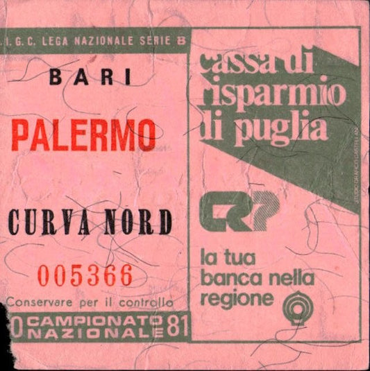 biglietto stadio BARI PALERMO CAMPIONATO NAZIONALE 1980/81