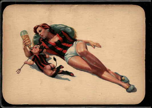 Cartolina illustrata mascotte Milan Diavoletto e tifosa