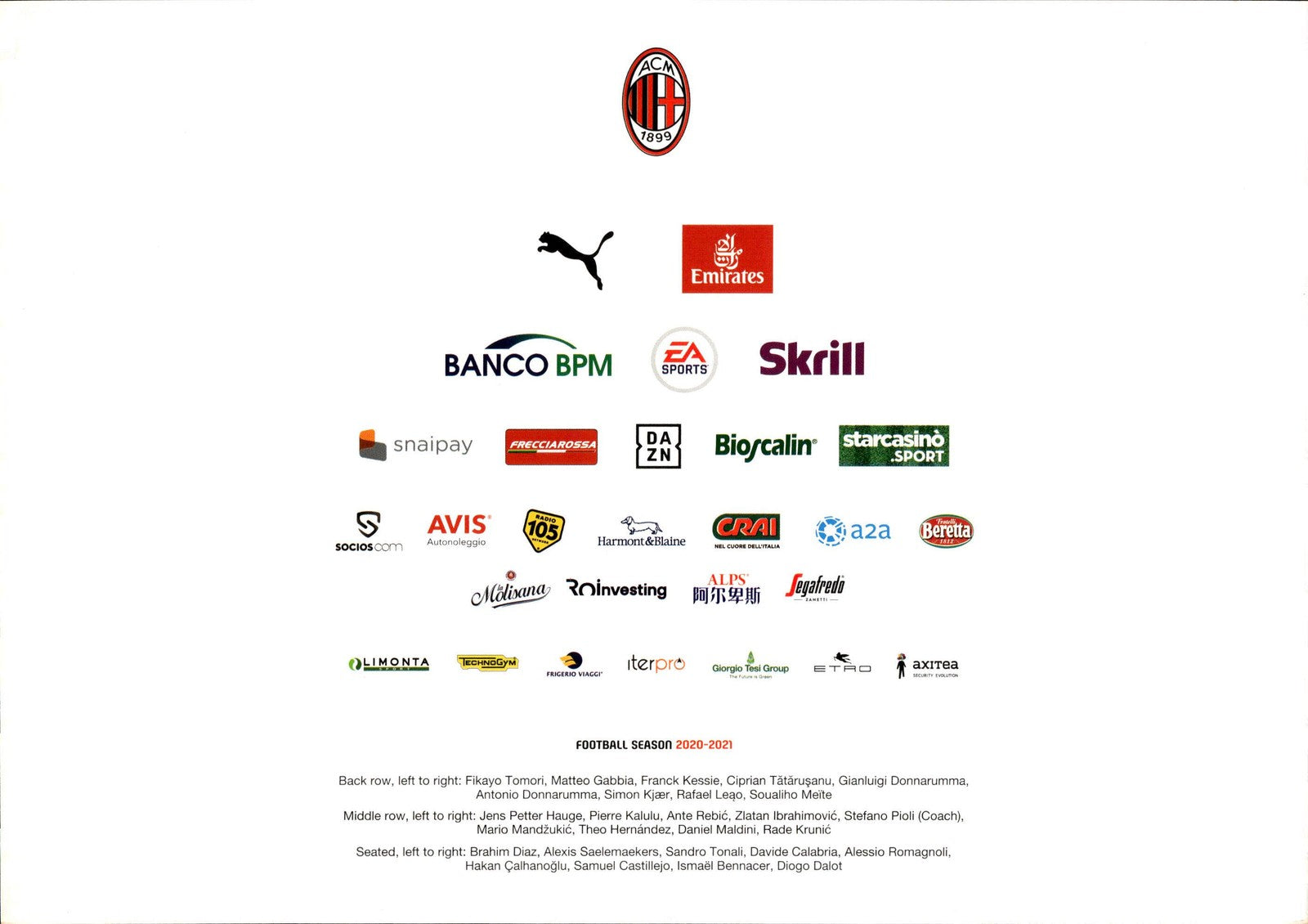 cartolina postcard calcio MILAN 2020-2021 (Sempre Milan)
