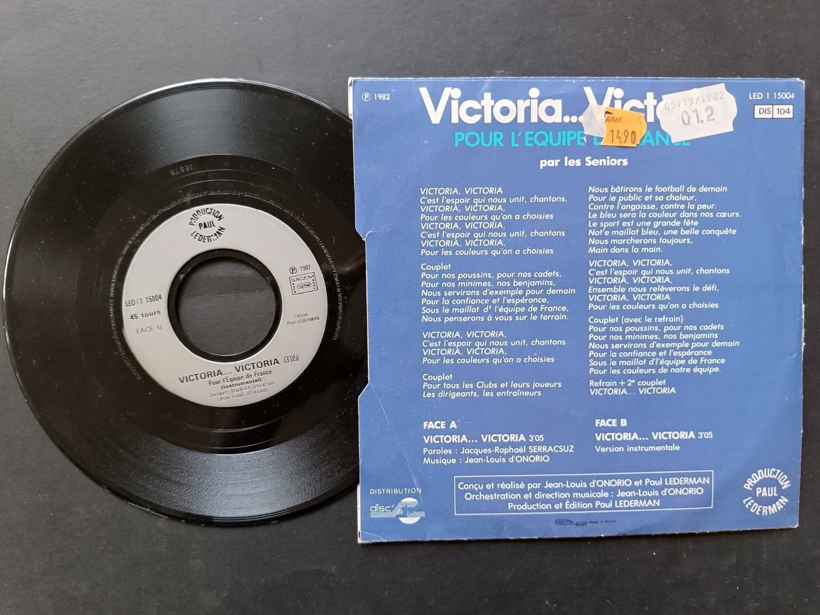 Vinile 45 giri VICTORIA...VICTORIA EQUIPE DE FRANCE autografo