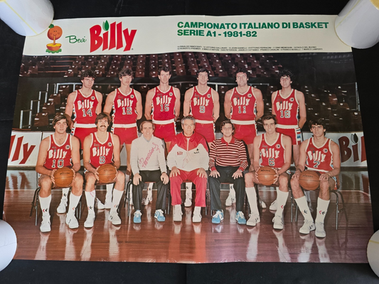 BILLY Olimpia Milano Basket  1981/82 poster autografato da qualche giocatore