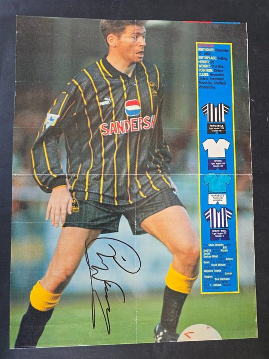 Autografo autograph originale poster doppia pagina Sheffield Wed Chris Waddle