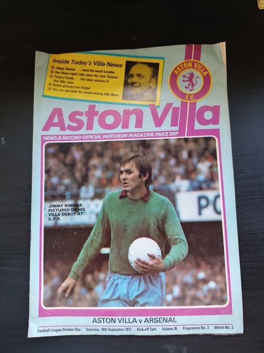 programma calcio Aston Villa V Arsenal 10th 1977