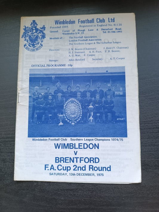 programma calcio Wimbledon V Brentford 13th 1975