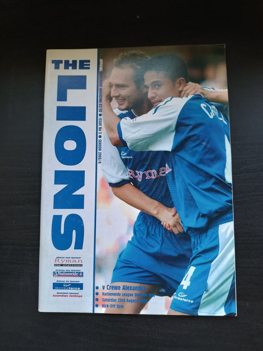programma calcio The Lions V Crewe Alexandra 23rd 2003