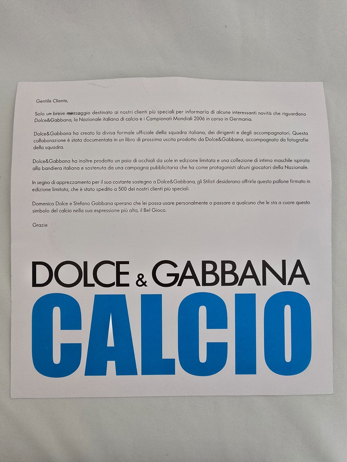 Dolce & Gabbana Libro "CALCIO" 2003 Del Piero e altri pallone in cuoio numerato