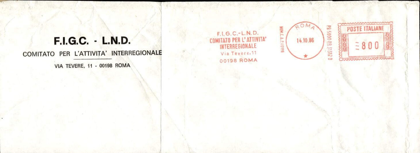 Biglietto Comitato per Attivit� Interregionale 1986 FIGC