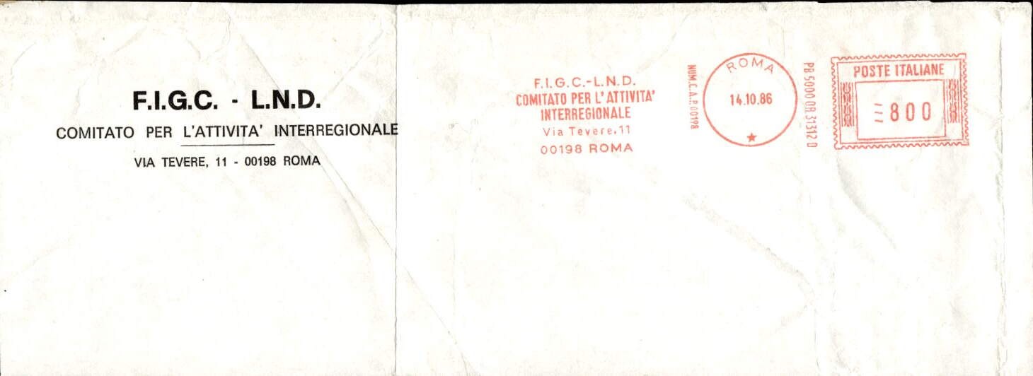 Biglietto Comitato per Attivit� Interregionale 1986 FIGC